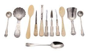 A small collection of silver and bone mounted flatware and utensils,