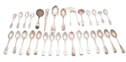 A collection of Exeter silver flatware, various 19th century makers, mainly initialled,