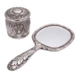 An American silver powder box and a hand mirror by Tiffany & Co.