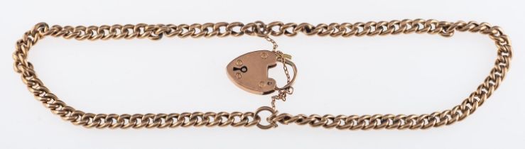 A double twist link chain bracelet with heart form clasp, 9ct gold.