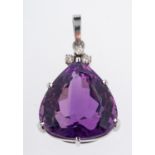 An amethyst & diamond pear form pendant. set in 18ct white gold, total diamond weight 0.