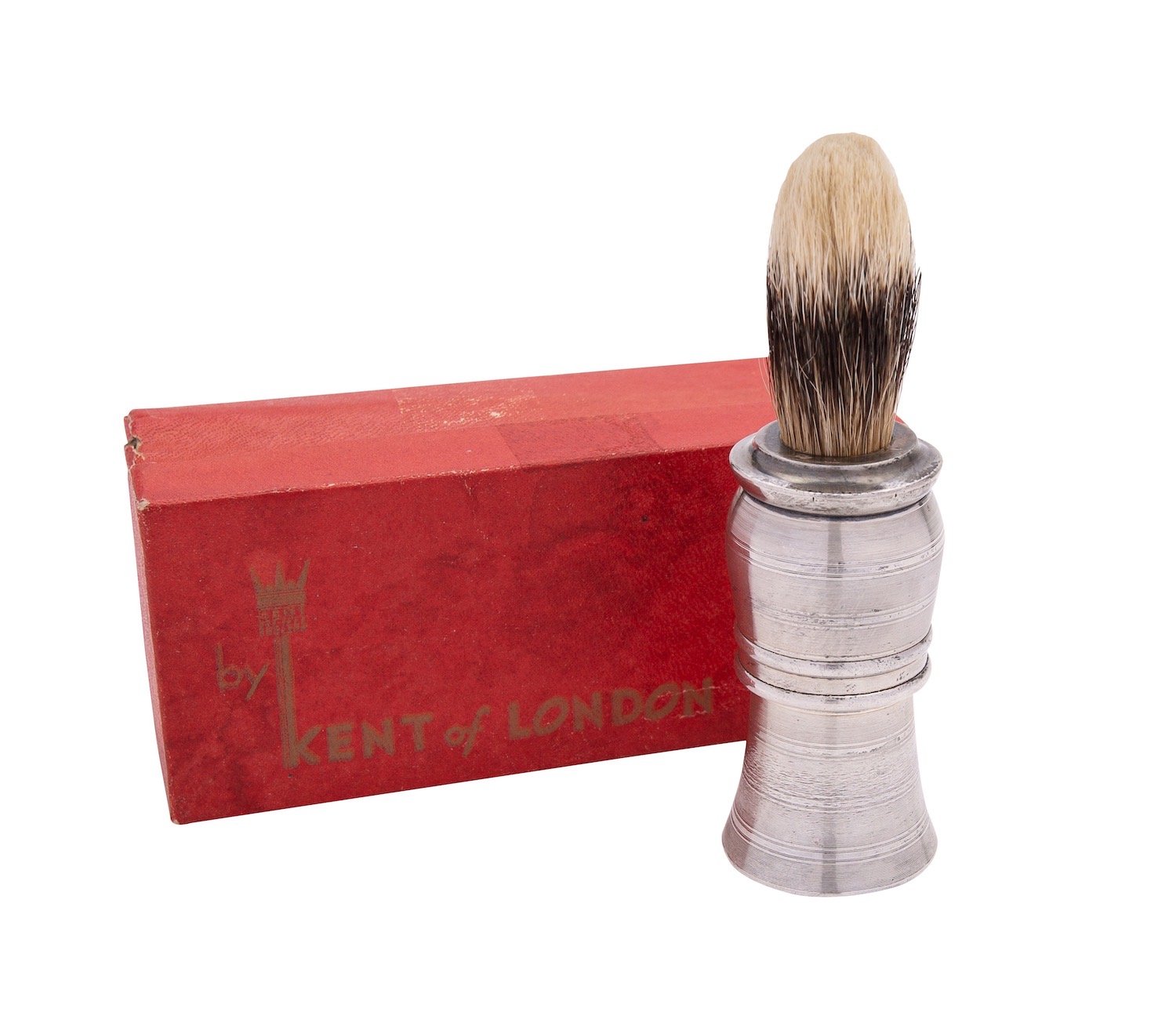 A silver handled shaving brush by British Metallising Co. Ltd, London 1935, linear engraved, 12. - Image 2 of 2