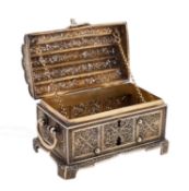 A Portuguese or Dutch colonial silver gilt filigree casket, unmarked, Goa or Batavia,