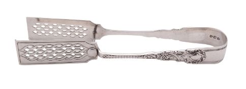A pair of Victorian silver pastry tongs by George Maudsley Jackson, London 1895, Rococo pattern,