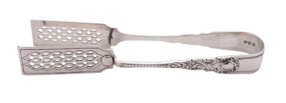 A pair of Victorian silver pastry tongs by George Maudsley Jackson, London 1895, Rococo pattern,