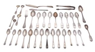 A collection of small silver flatware to include: eight 19th century silver Fiddle pattern