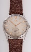 Omega a stainless-steel gentleman's wristwatch the cream dial with raised gold baton numerals,