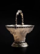 A George II silver gilt mounted porcelain sweet basket by John Harvey I (maker's mark only),
