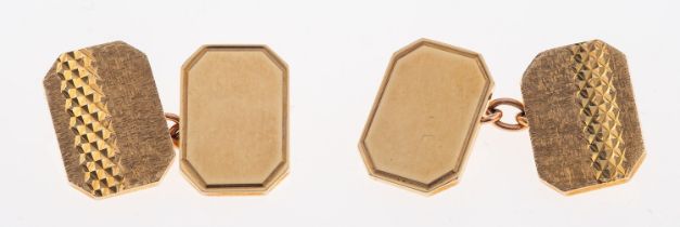 A pair of 9ct gold cufflinks, the octagonal panels with a textured and polished finish,