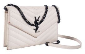 Saint Laurent, white lather evening bag, with fold over front and 'YSL' logo,