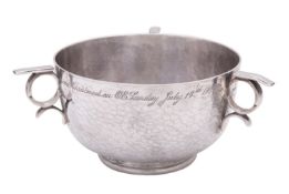 An Edwardian silver three handled christening bowl by James Dixon & Sons Ltd, Sheffield 1907,
