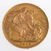 A George V gold sovereign coin, 1925.