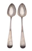 A pair of William IV silver Old English basting spoons, George Turner, Exeter 1830,