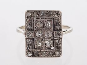 A diamond panel ring, the rectangular panel set with old cut diamonds,