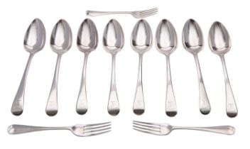 A set of eight George III Old English pattern silver tablespoons by Richard Crossley & George Smith