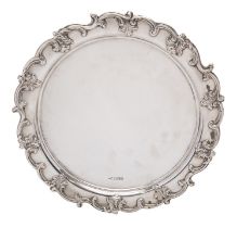 A George V silver salver by Walker and Hall, Sheffield 1929, with applied 'C' scrolled rim,