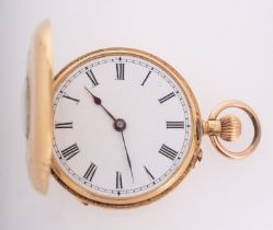 A lady's 18ct gold half-hunter pocket watch the movement having a cylinder escapement with the dial
