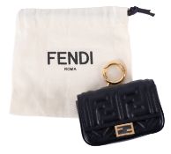 Fendi Roma, a black leather evening bag/purse, with gold hardware and chain,