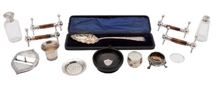 A mixed collection of silver, silver mounted and plated items,