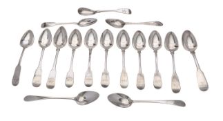 A set of six William IV Scottish silver Fiddle pattern teaspoons by Robert Chisholm,