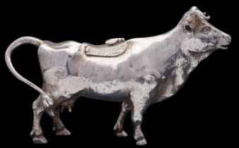 A German silver cow creamer, import marked for London 1891 sponsor's mark of Edwin Thompson Bryant,