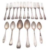 A mixed group of Scandinavian silver flatware, including a tablespoon by Lars J.