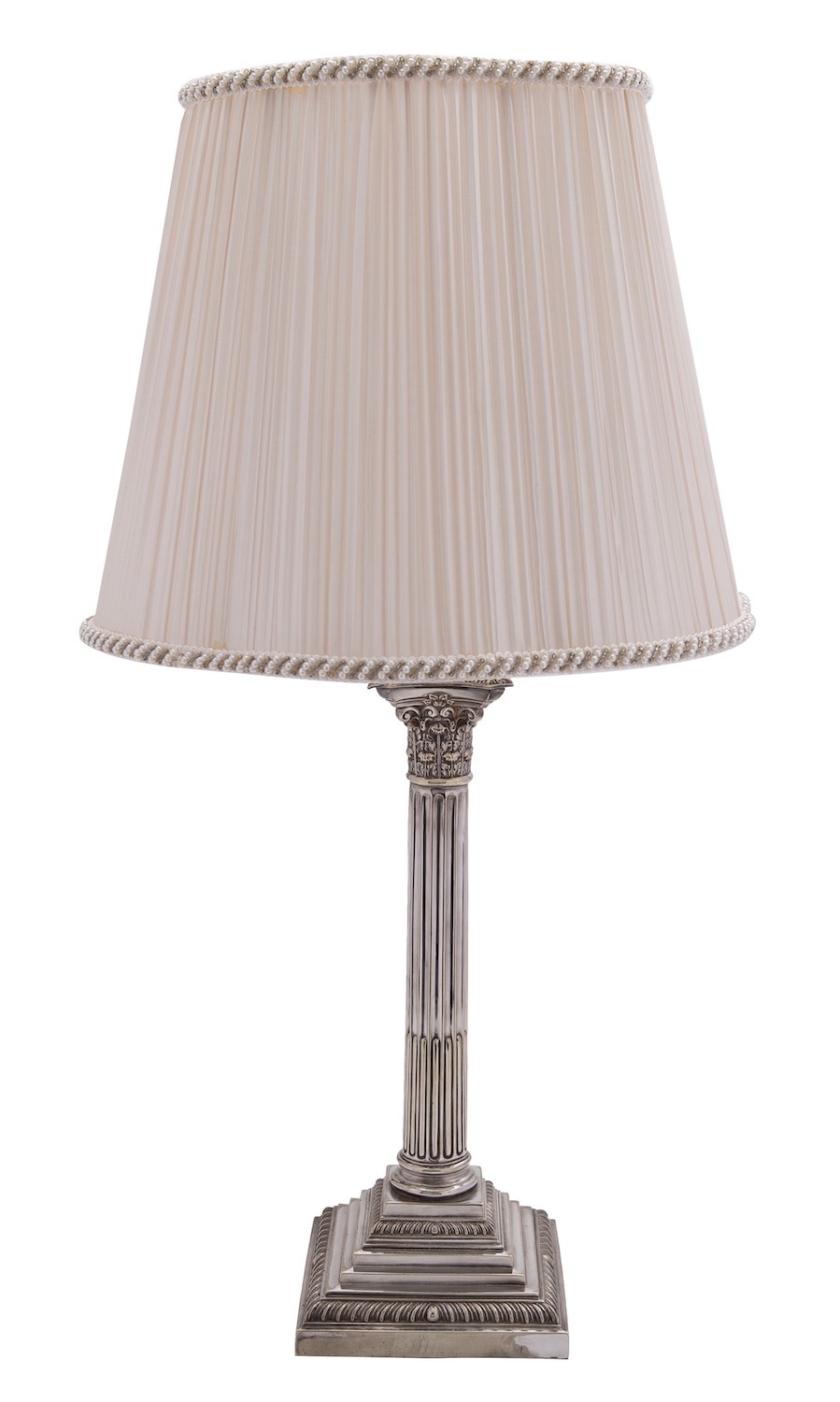 An electroplated Corinthian column table lamp, unmarked, 20th century,