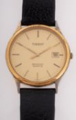Tissot Seastar a gentleman's quartz wristwatch with a gold-plated case and leather strap,