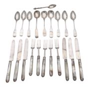 A set of six Scottish provincial silver Fiddle pattern tea spoons, conjecturally John Allan,