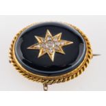 A sardonyx, old and rose-cut diamond brooch, the diamonds set in a star motif,