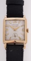 Longines a gentleman's gold-filled wristwatch the dial with raised baton and Arabic numerals,