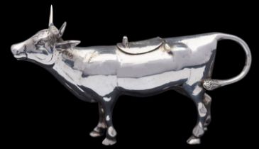 A German silver cow creamer, stamped STERLING, GERMANY and 925, 1950s,