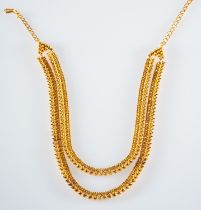 Indian gold necklace with fine hand crafted beaded decoration, overall length of 48cm,