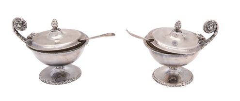 A pair of George V silver mustard pots by James Dixon & Son, Sheffield 1928,