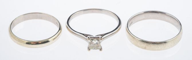 A princess cut diamond solitaire ring, diamond of 0.