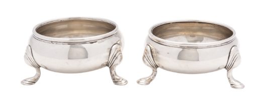 A pair of George II Scottish silver cauldron salt cellars by James Welsh, Edinburgh 1759,