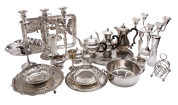 A silver plate on copper candelabrum, mid 20th century,