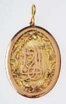 A Turkish pendant in two colour gold, with cut work decoration,14ct, 6.