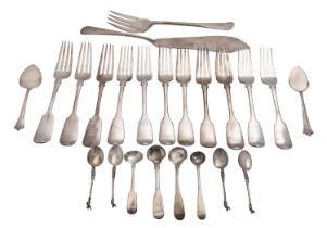 A matched set of eleven Fiddle pattern table forks, various dates and makers,