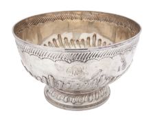 A large Victorian silver punch bowl by The Goldsmiths & Silversmiths Co.