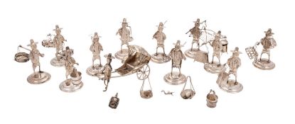 A matched set of twelve Chinese export silver figural place name or menu holders, eleven by Sammy,