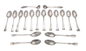 A collection of sixteen Scottish silver teaspoons in 'Scottish Fiddle pattern',