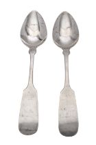 A pair of mid 19th century American silver Fiddle pattern dessert spoons by George Macpherson,