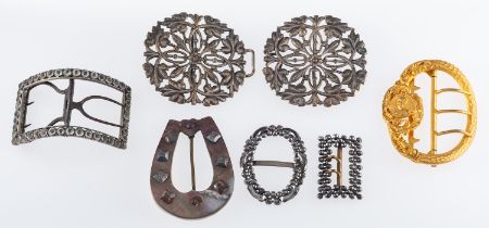 A collection of buckles, Georgian steel and paste buckle,