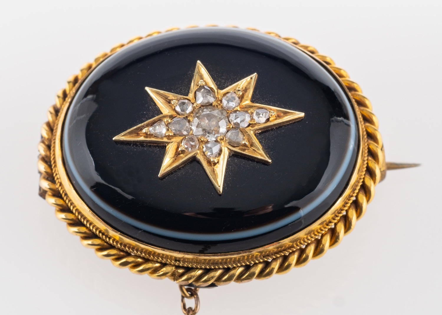 A sardonyx, old and rose-cut diamond brooch, the diamonds set in a star motif, - Image 2 of 2