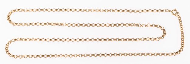 A 9ct gold chain, composed of belcher links, 63cm long, stamped 375, 10.