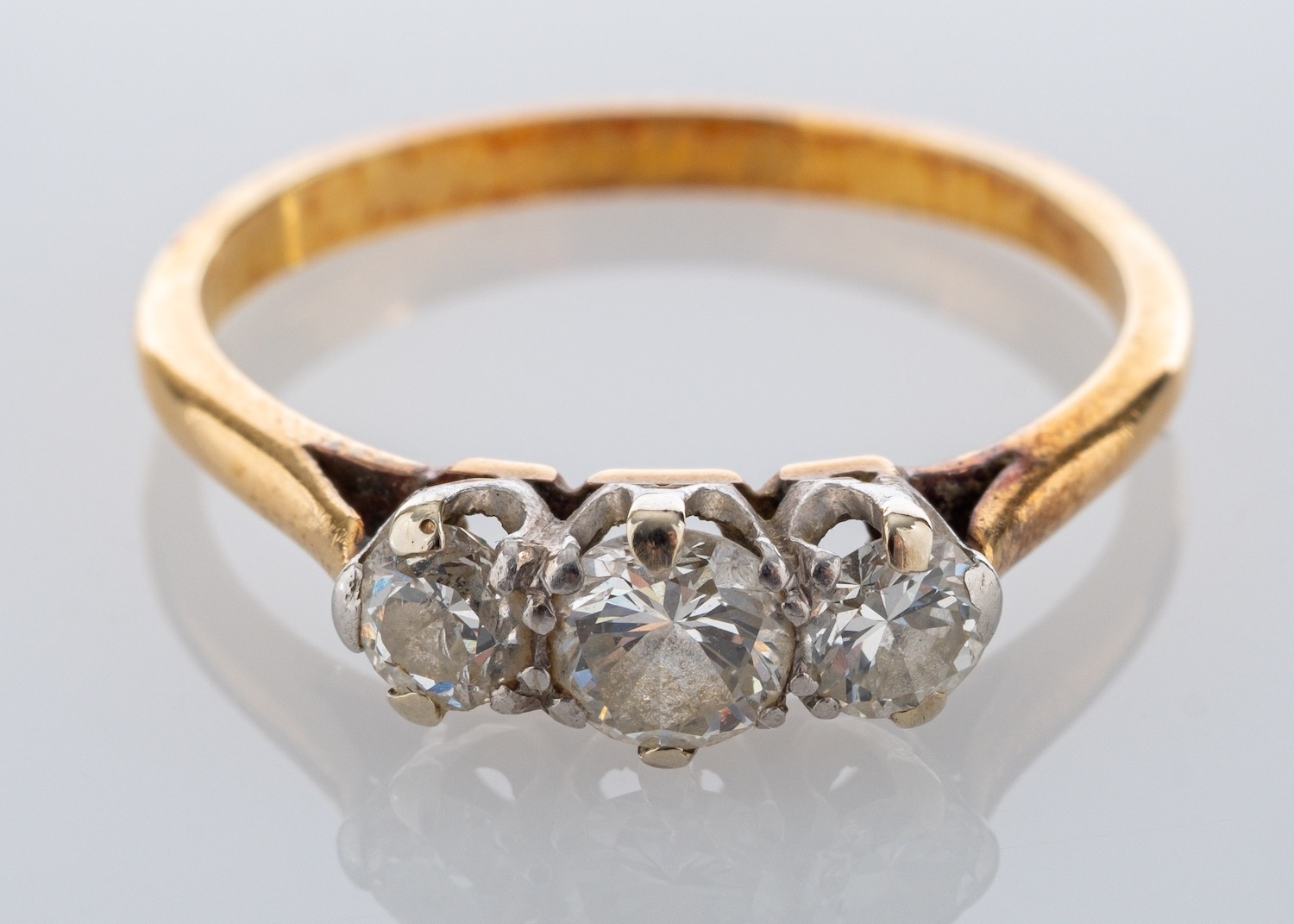 A diamond three stone ring, set with three brilliant cut diamonds, approximately 0. - Image 2 of 2