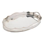 An early 20th century silver plated on copper oval gallery tray, not marked, 61cm (24in.