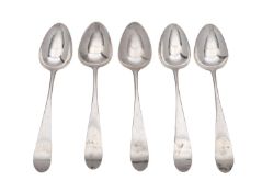 A set of five George III Scottish provincial silver pointed old English pattern teaspoons by John