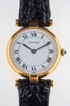 Cartier Vendome a 9ct gold lady's wristwatch the white dial with black Roman numerals and signed